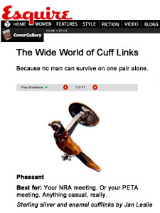 Jan Leslie Pheasant Cufflinks as seen on Esquire.com